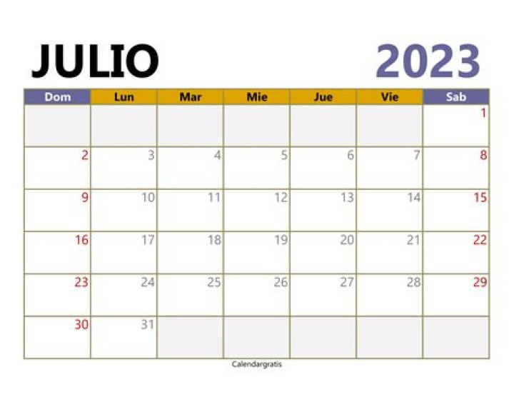 Calendario JULIO 2023 para imprimir en jpg y pdf gratis